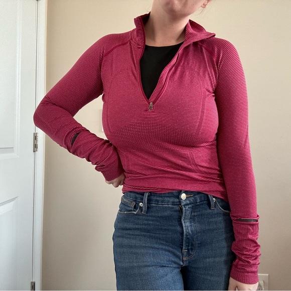 lululemon athletica Tops - Lululemon Run Swiftly Tech 1/2 Zip Pullover Tonka Stripe Bumble Berry Heathered